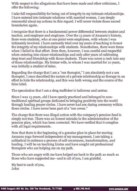 Letter from John-5 Letter from John 5 John Friends Latest Statement: Im not a “Sex Therapist”